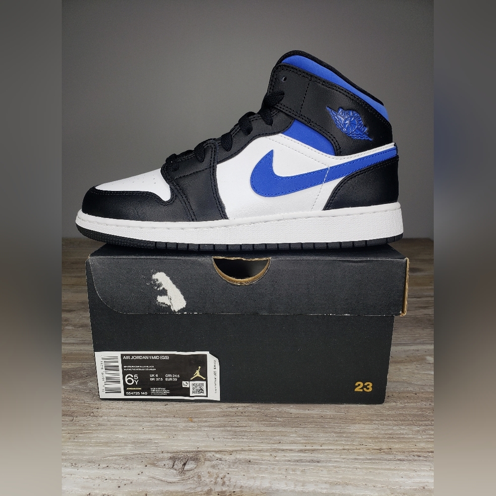 Nike Air Jordan 1 NEW  Mid Black White Royal Blue - Picture 3 of 9